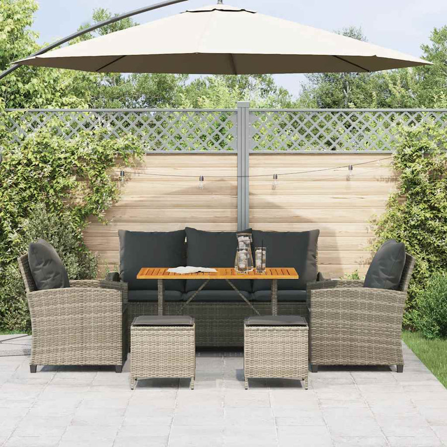 6-Delige Loungeset Met Kussens Poly Rattan Lichtgrijs Hout