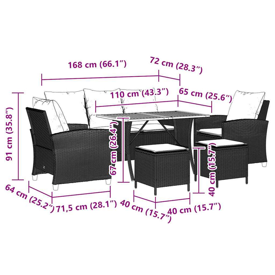 6-Delige Loungeset Met Kussens Poly Rattan Lichtgrijs Hout