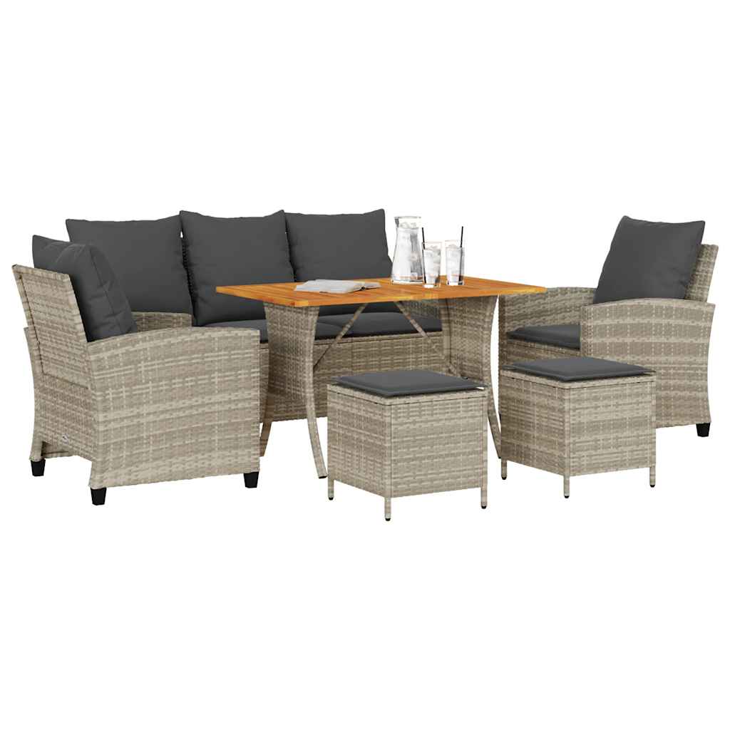 6-Delige Loungeset Met Kussens Poly Rattan Lichtgrijs Hout