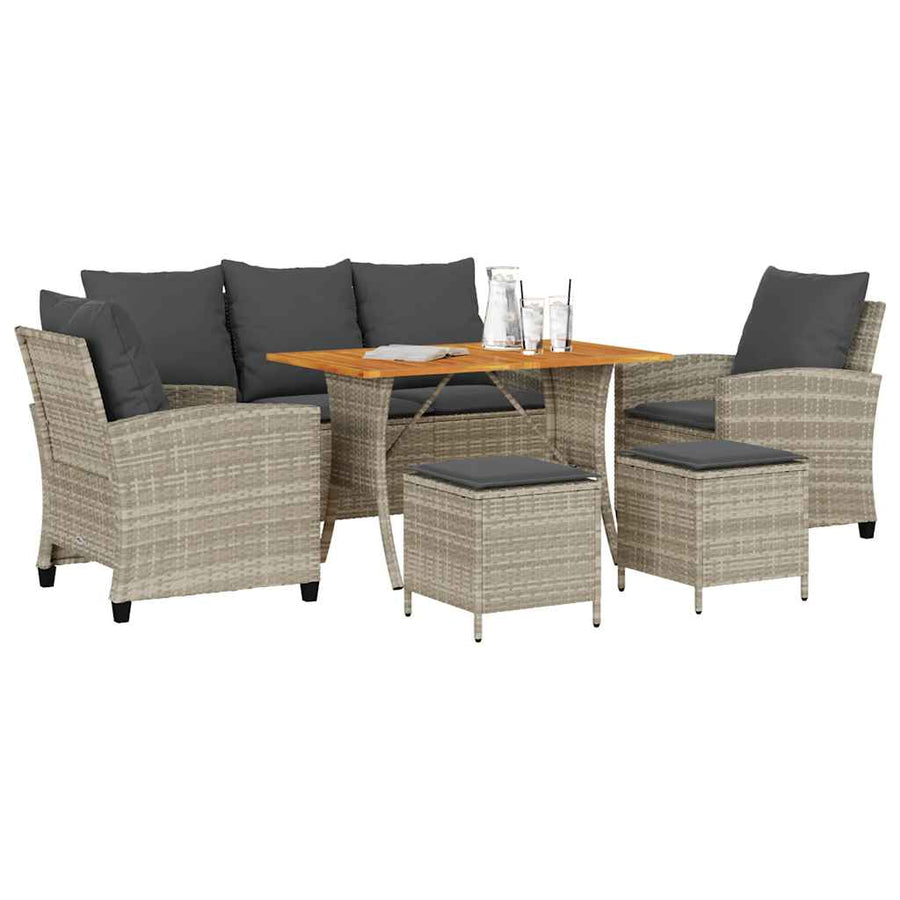 6-Delige Loungeset Met Kussens Poly Rattan Lichtgrijs Hout