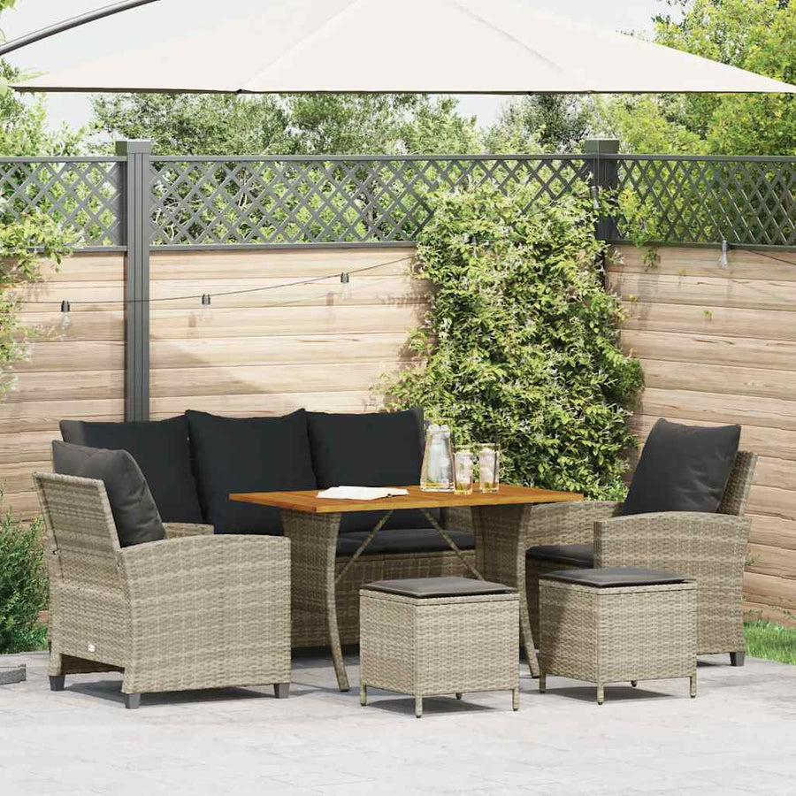 6-Delige Loungeset Met Kussens Poly Rattan Lichtgrijs Hout