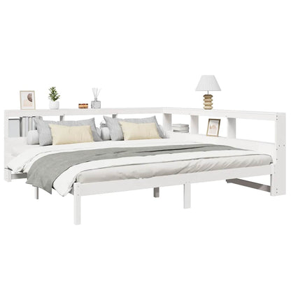 Bed met boekenkast zonder matras grenenhout wit 200x200 cm