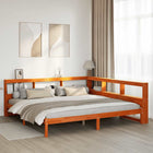 Bed 200x200 cm grenenhout wasbruin met boekenkast