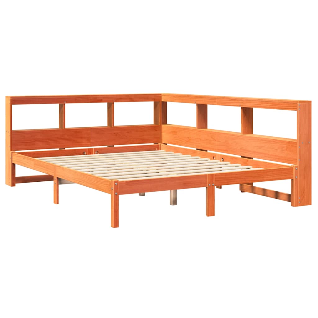 Bed met boekenkast zonder matras grenenhout wasbruin 160x200 cm