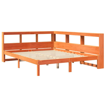 Bed met boekenkast zonder matras grenenhout wasbruin 160x200 cm