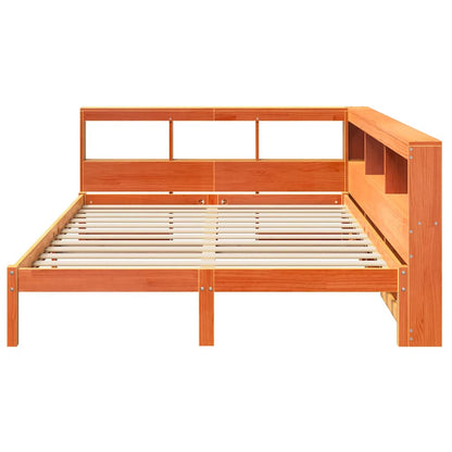Bed met boekenkast zonder matras grenenhout wasbruin 160x200 cm