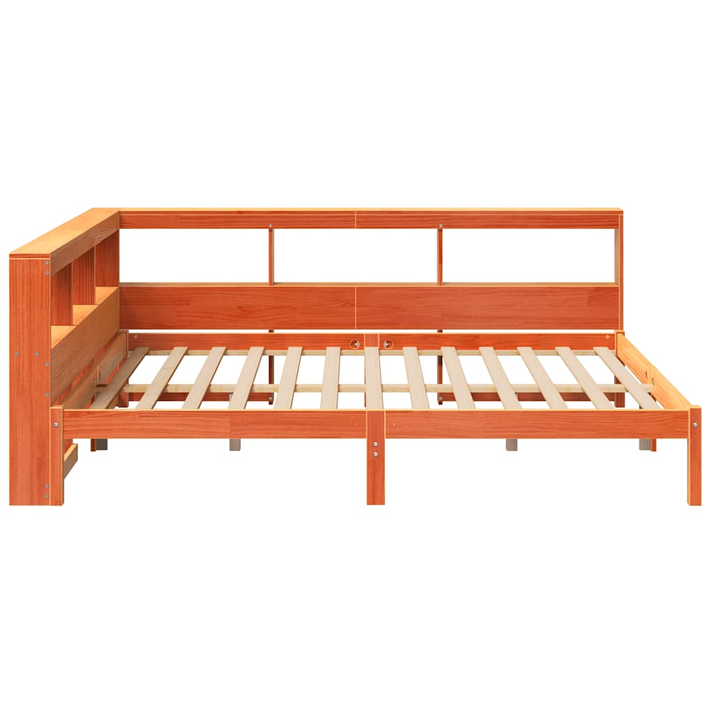Bed met boekenkast zonder matras grenenhout wasbruin 160x200 cm