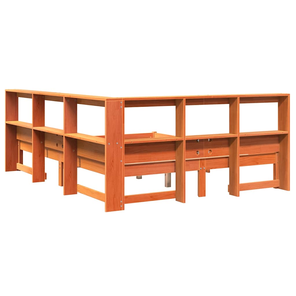 Bed met boekenkast zonder matras grenenhout wasbruin 160x200 cm