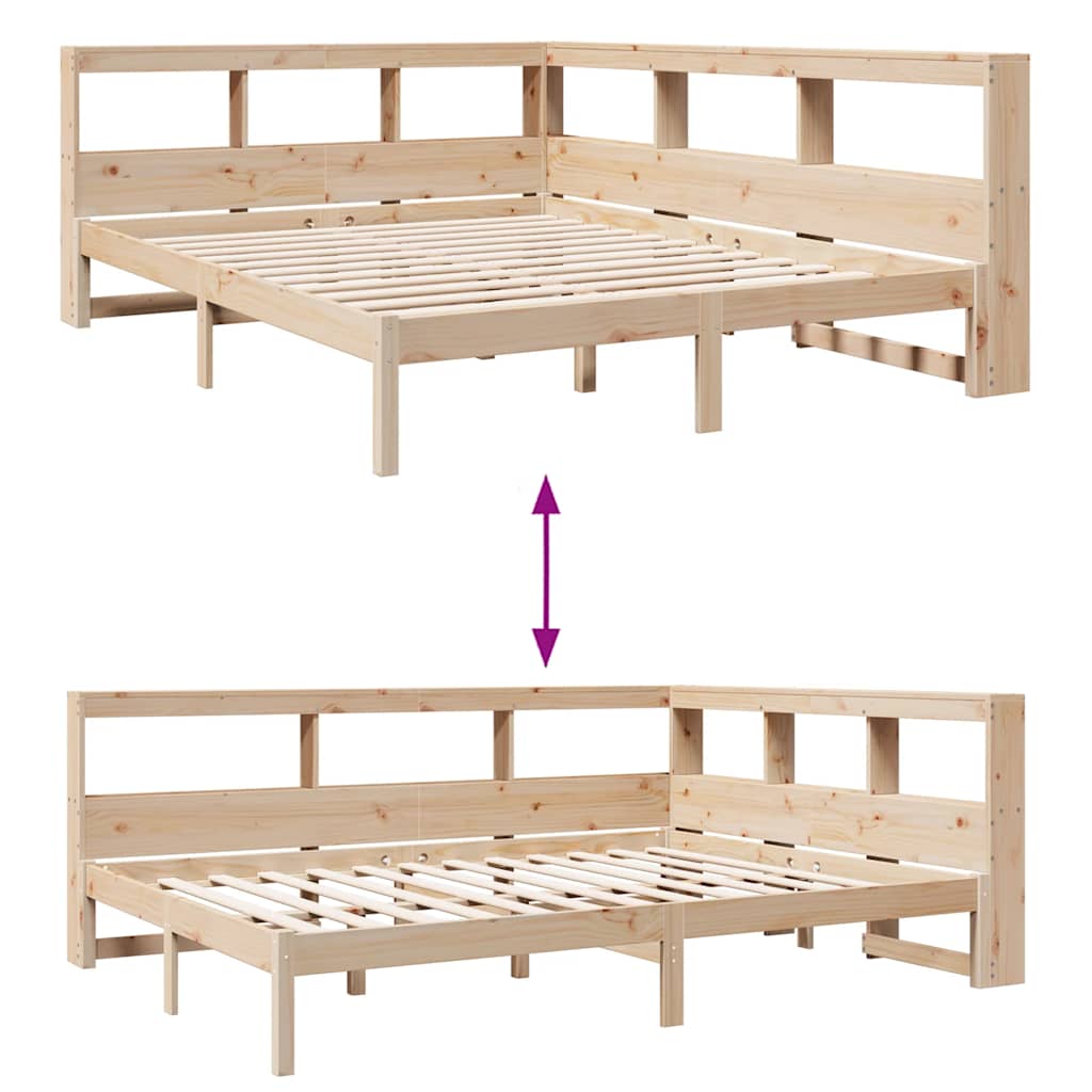 Bed met boekenkast zonder matras massief grenenhout 140x200 cm