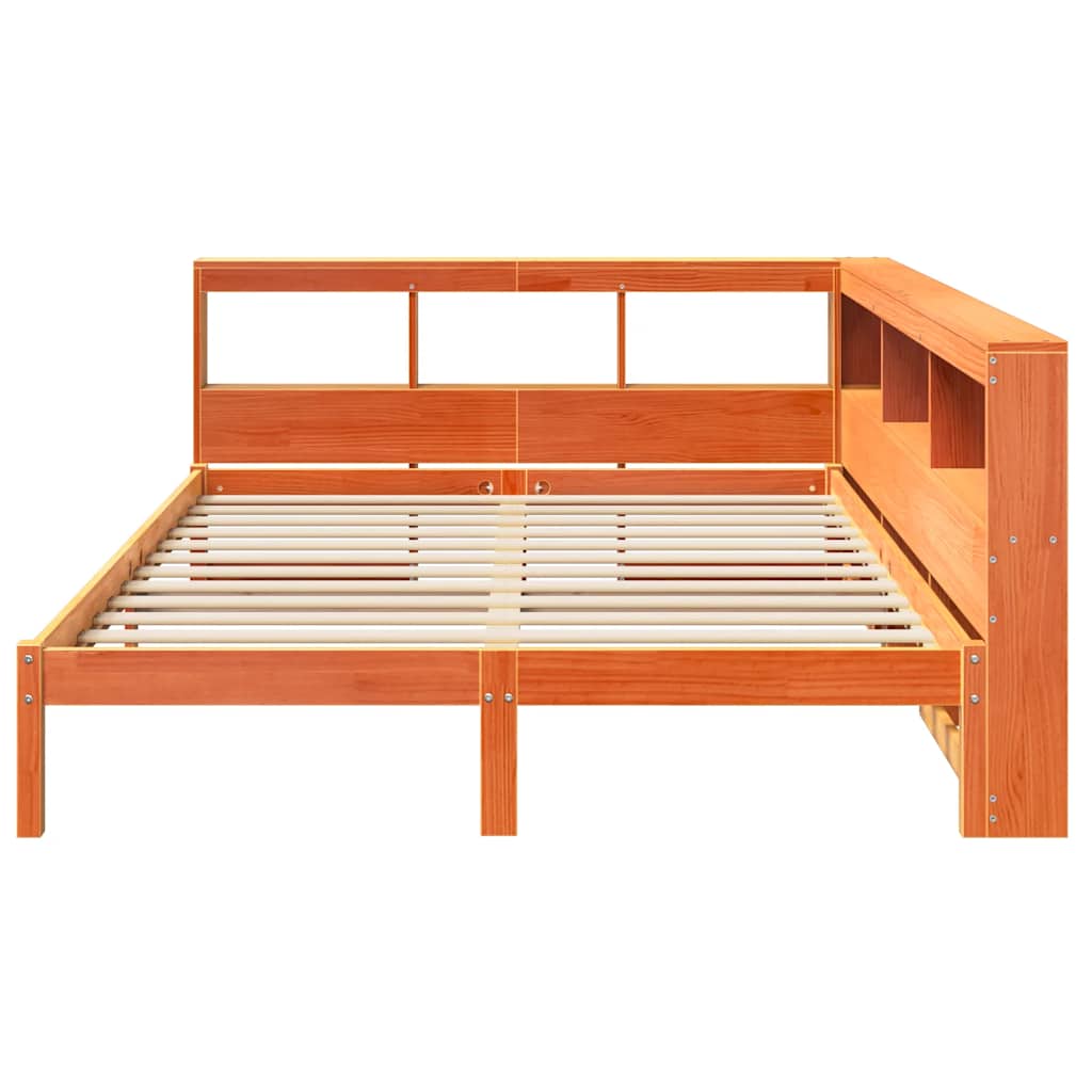 Bed met boekenkast zonder matras grenenhout wasbruin 140x200 cm
