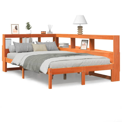 Bed Met Boekenkast Zonder Matras Grenenhout 120 x 200 cm Wasbruin