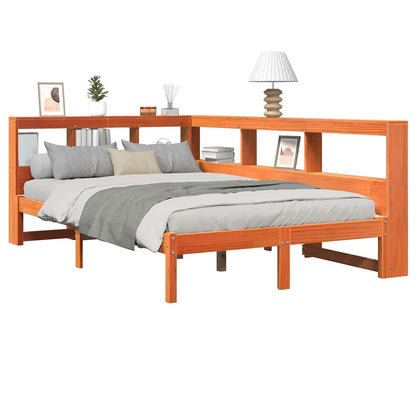 Bed Met Boekenkast Zonder Matras Grenenhout 120 x 200 cm Wasbruin