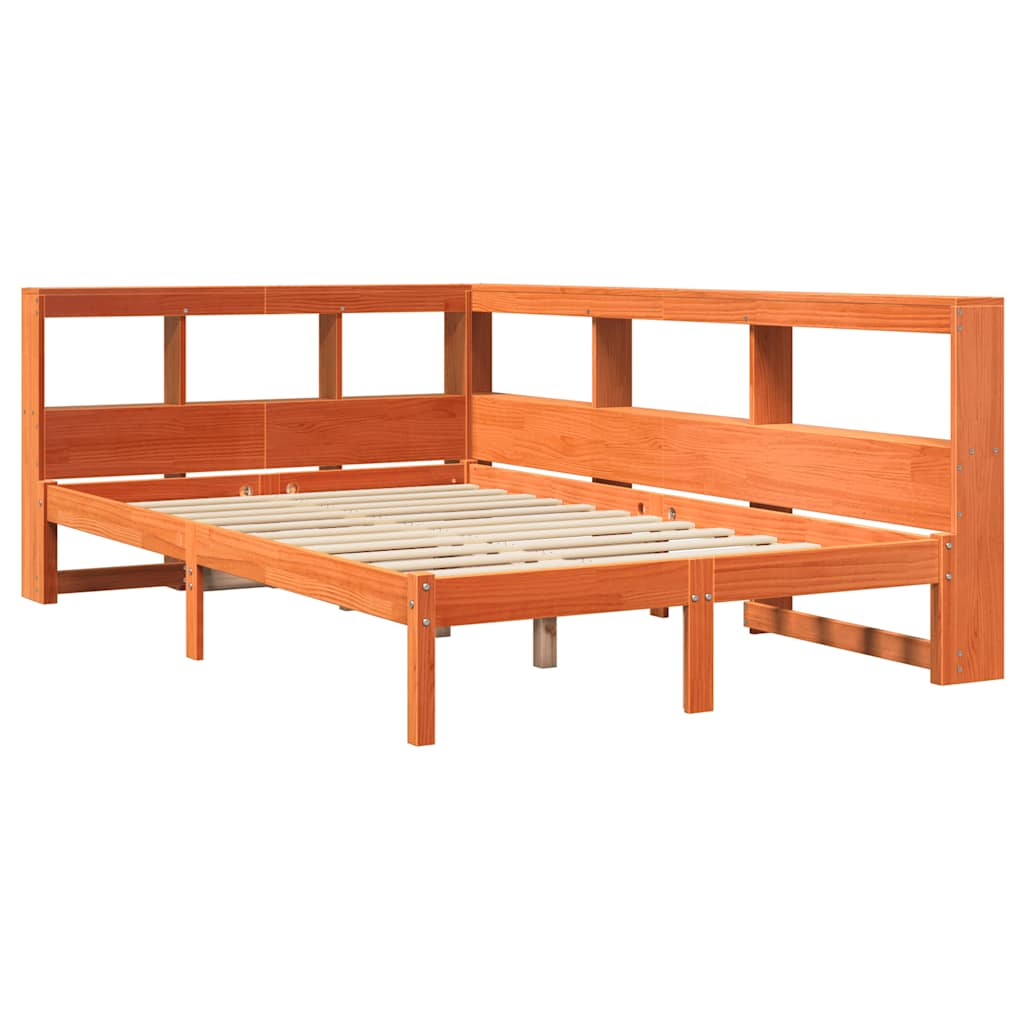 Bed Met Boekenkast Zonder Matras Grenenhout 120 x 200 cm Wasbruin