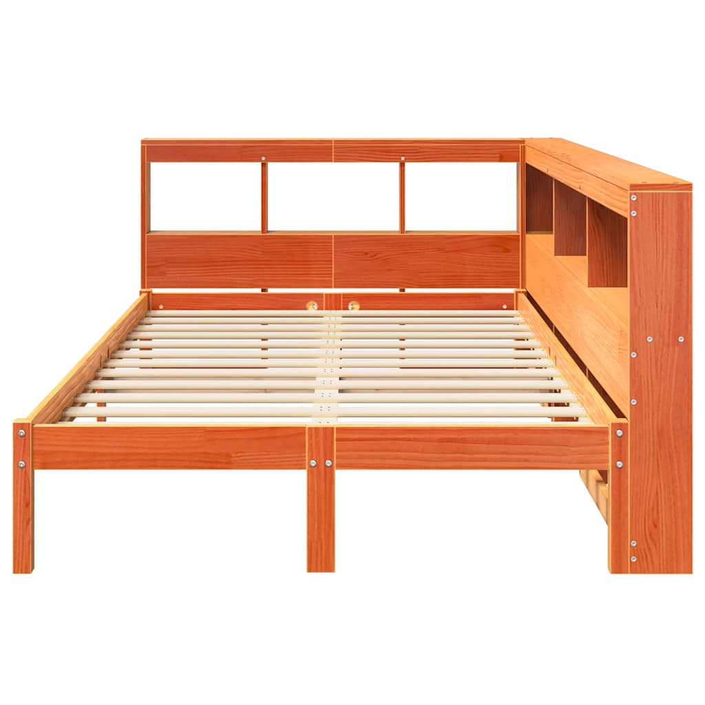 Bed Met Boekenkast Zonder Matras Grenenhout 120 x 200 cm Wasbruin