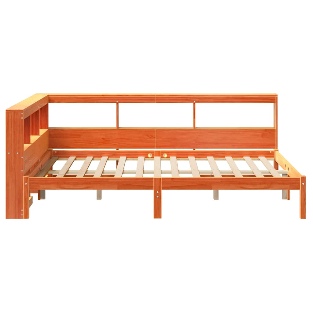 Bed Met Boekenkast Zonder Matras Grenenhout 120 x 200 cm Wasbruin