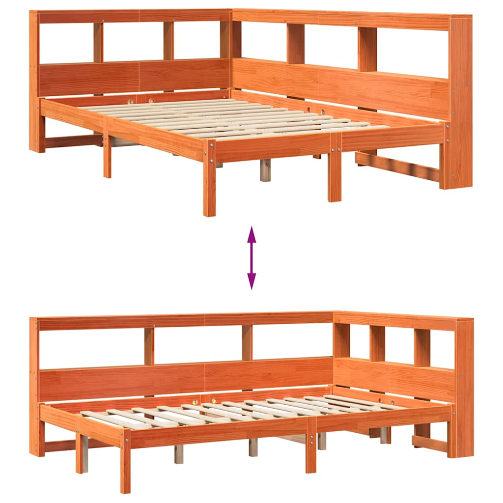 Bed Met Boekenkast Zonder Matras Grenenhout 120 x 200 cm Wasbruin