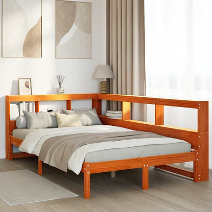 Bed Met Boekenkast Zonder Matras Grenenhout 120 x 200 cm Wasbruin