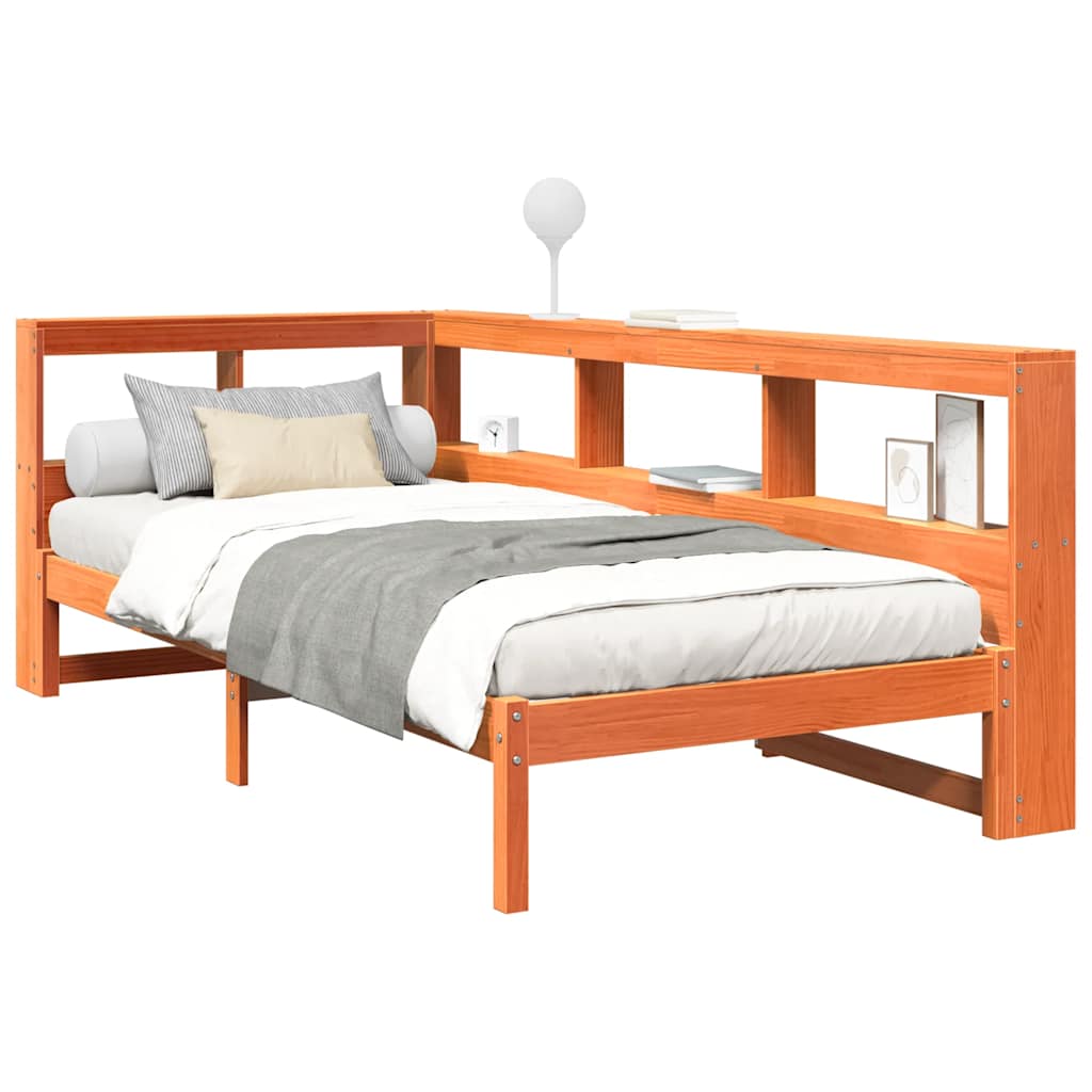 bed met boekenkast zonder matras grenenhout wasbruin 90x200 cm