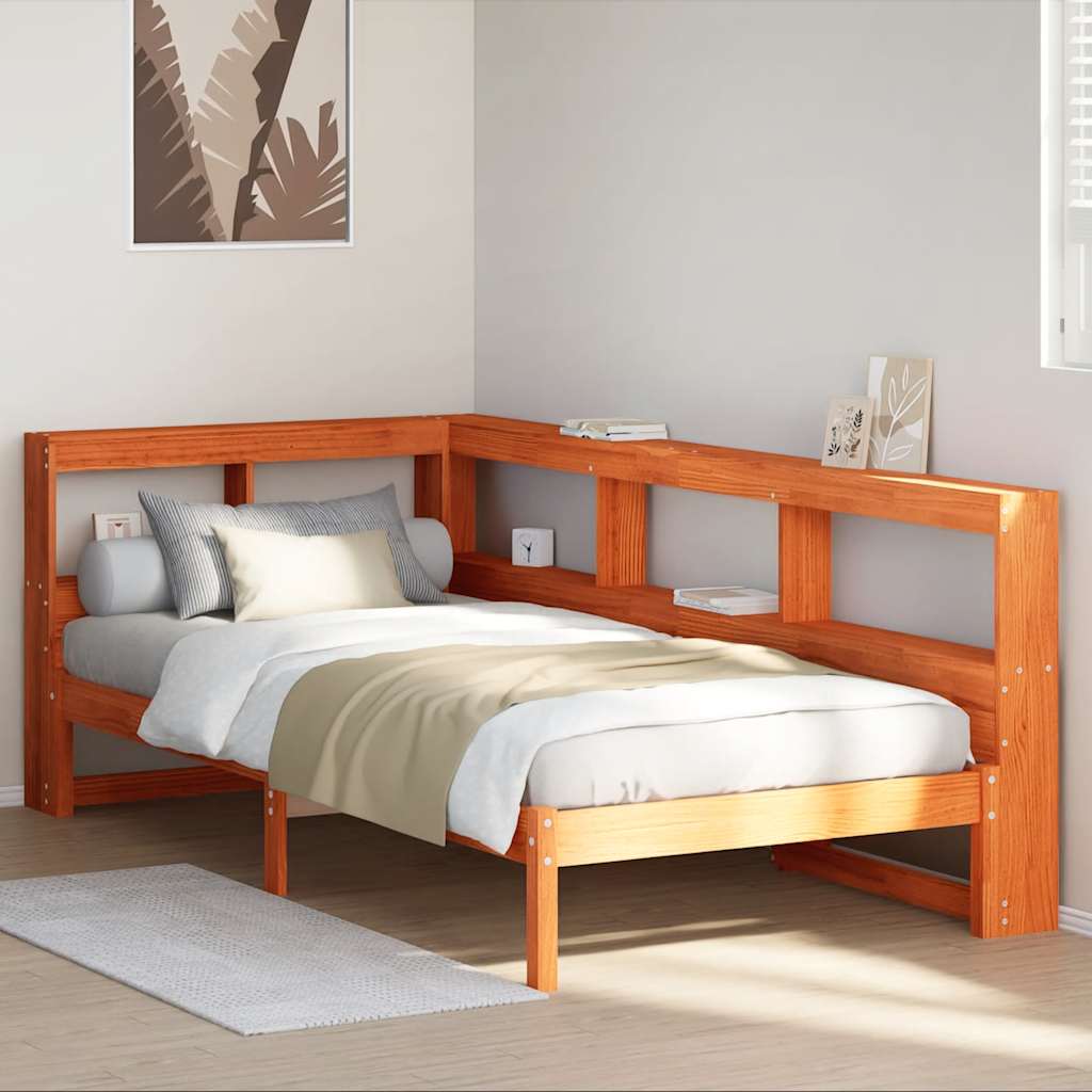 bed met boekenkast zonder matras grenenhout wasbruin 90x200 cm