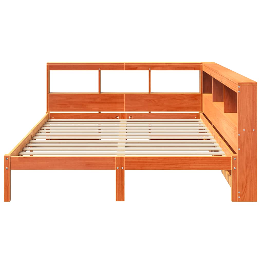 Bed met boekenkast zonder matras grenenhout wasbruin 140x190 cm