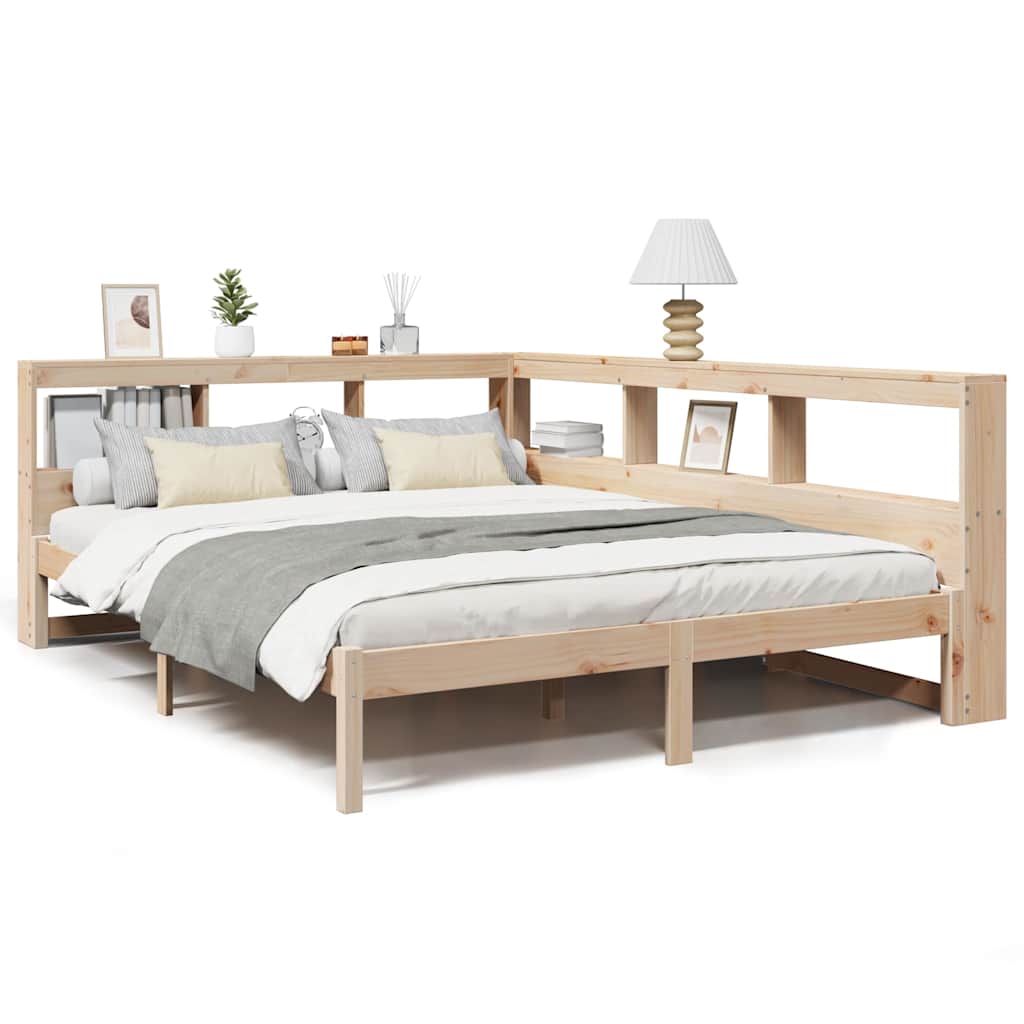 Bed Met Boekenkast Zonder Matras Massief Grenenhout 135 x 190 cm Naturel
