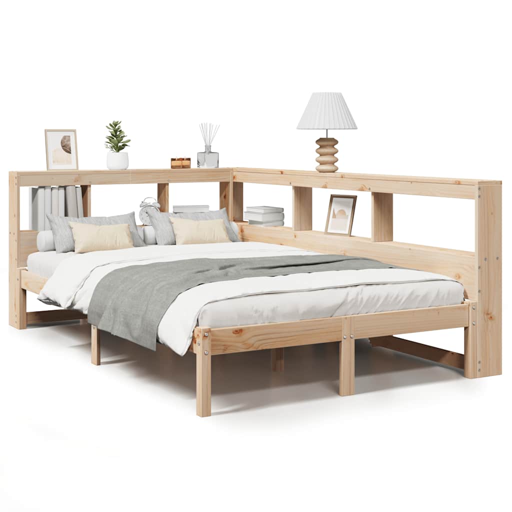 Bed Met Boekenkast Zonder Matras Massief Grenenhout 120 x 190 cm Naturel