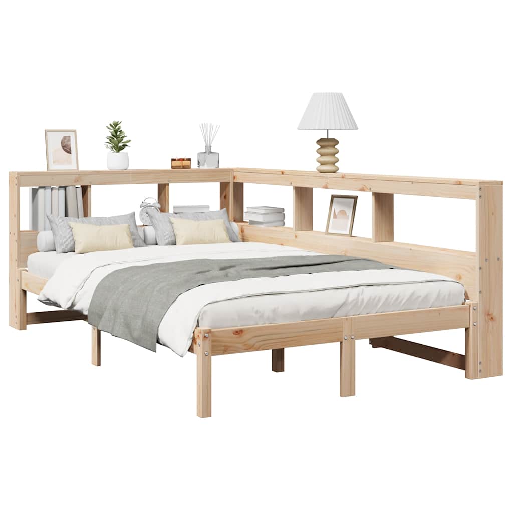 Bed Met Boekenkast Zonder Matras Massief Grenenhout 120 x 190 cm Naturel