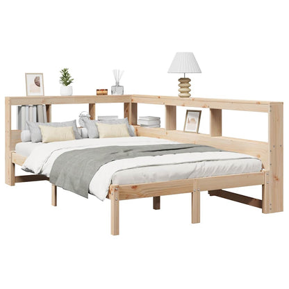 Bed Met Boekenkast Zonder Matras Massief Grenenhout 120 x 190 cm Naturel