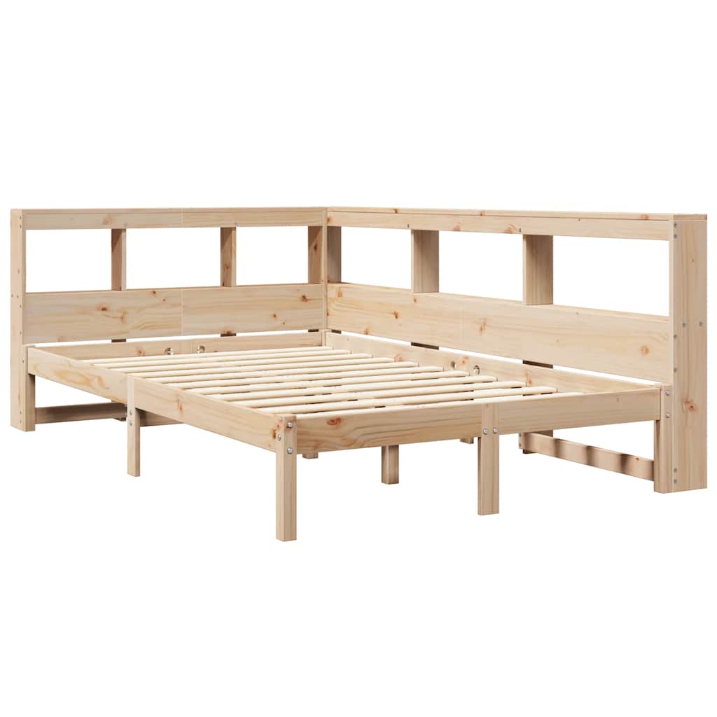 Bed Met Boekenkast Zonder Matras Massief Grenenhout 120 x 190 cm Naturel