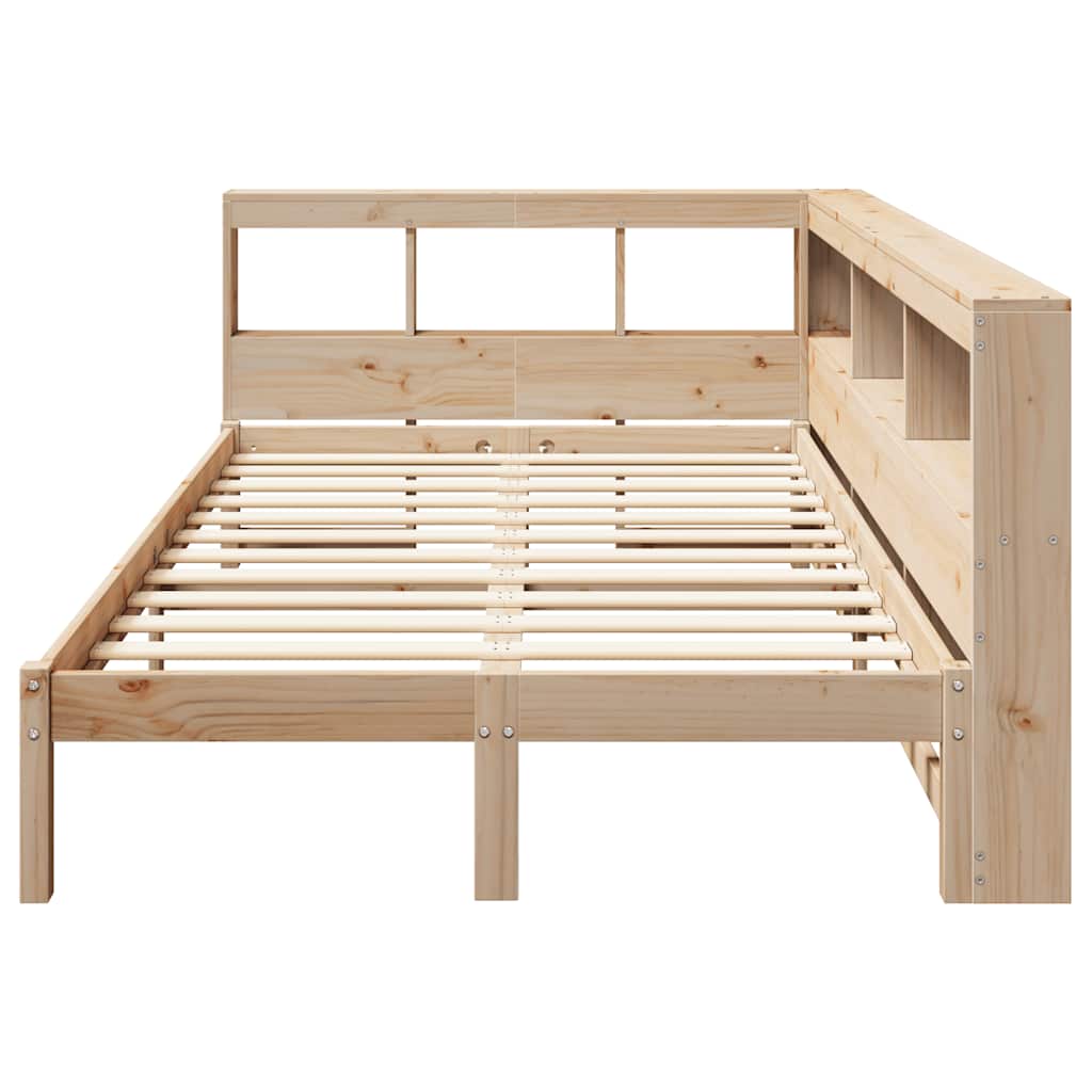 Bed Met Boekenkast Zonder Matras Massief Grenenhout 120 x 190 cm Naturel