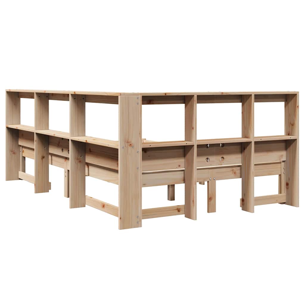 Bed Met Boekenkast Zonder Matras Massief Grenenhout 120 x 190 cm Naturel