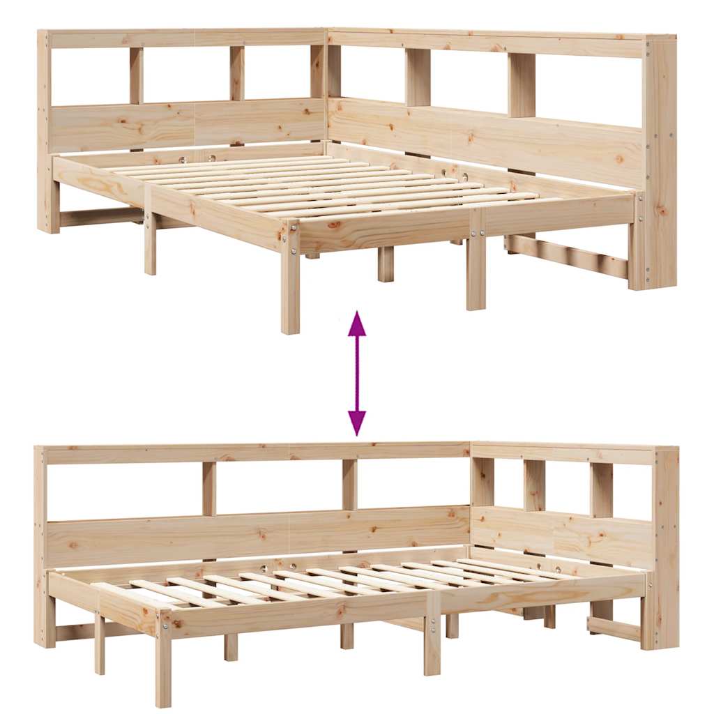 Bed Met Boekenkast Zonder Matras Massief Grenenhout 120 x 190 cm Naturel