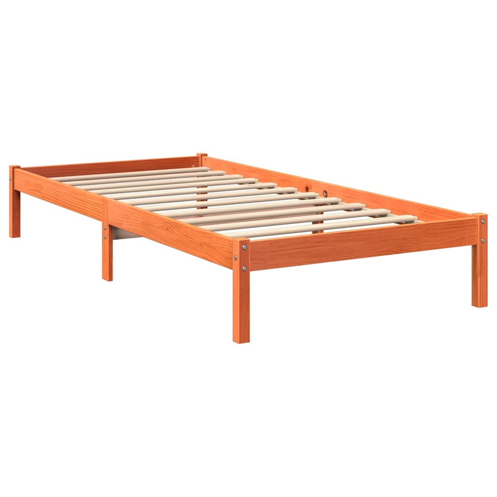 Bed met boekenkast zonder matras grenenhout wasbruin 90x190 cm