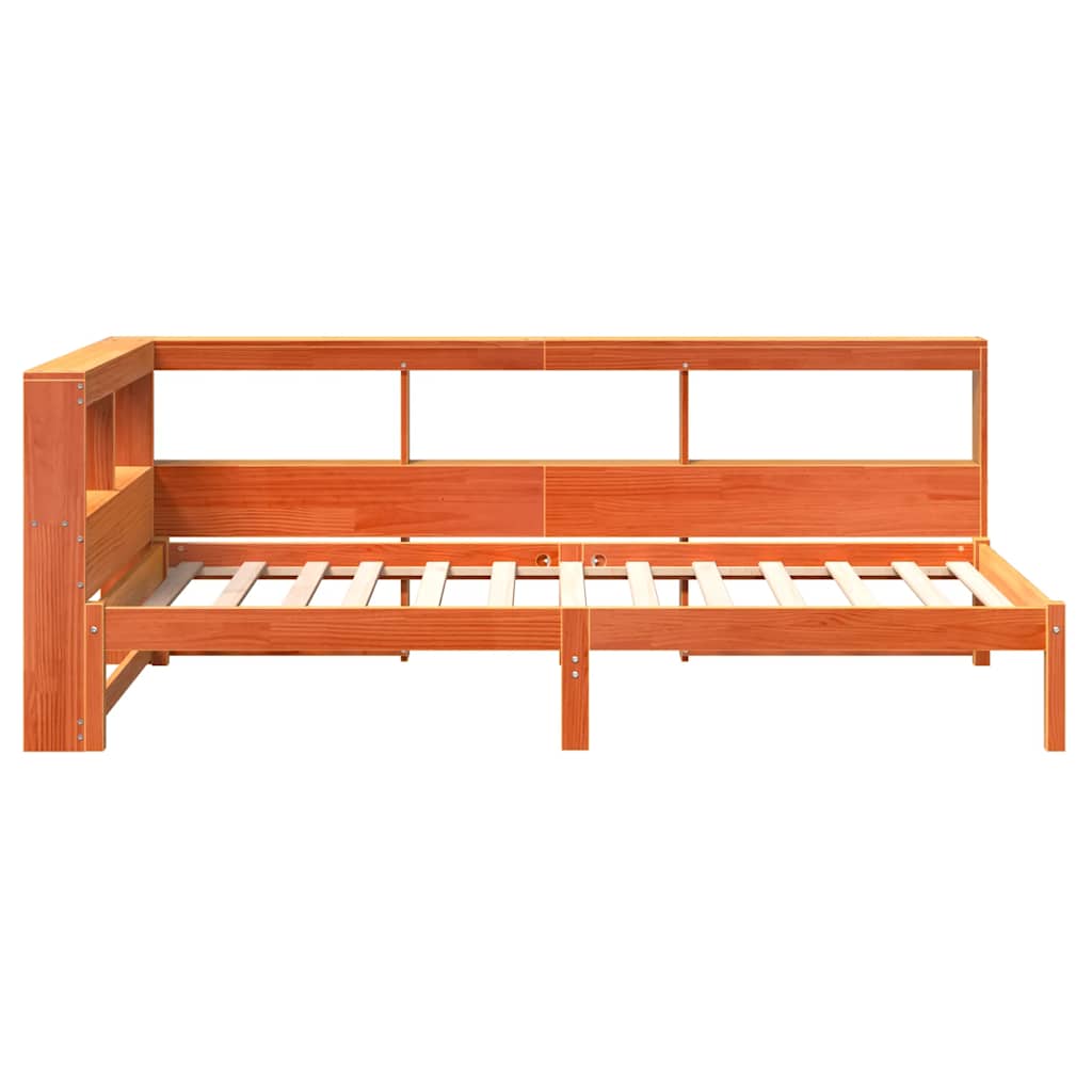 Bed met boekenkast zonder matras grenenhout wasbruin 90x190 cm