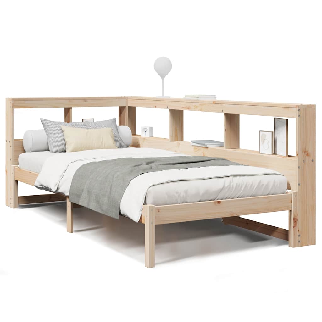 Bed met boekenkast zonder matras massief grenenhout 75x190 cm