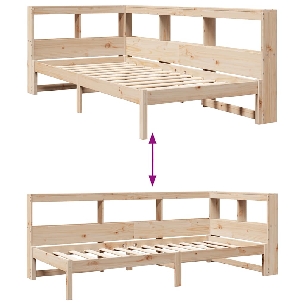Bed met boekenkast zonder matras massief grenenhout 75x190 cm