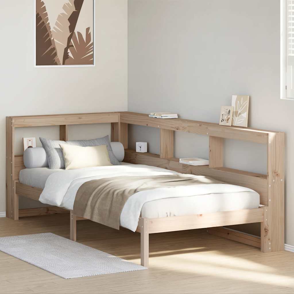Bed met boekenkast zonder matras massief grenenhout 75x190 cm