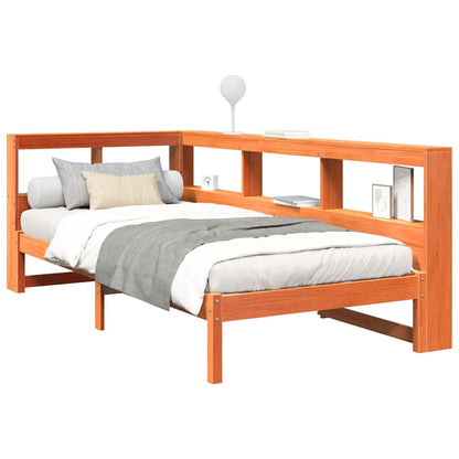 Bed met boekenkast zonder matras grenenhout wasbruin 75x190 cm