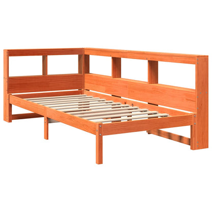 Bed met boekenkast zonder matras grenenhout wasbruin 75x190 cm