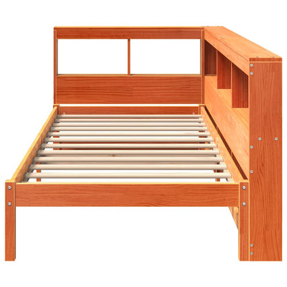 Bed met boekenkast zonder matras grenenhout wasbruin 75x190 cm
