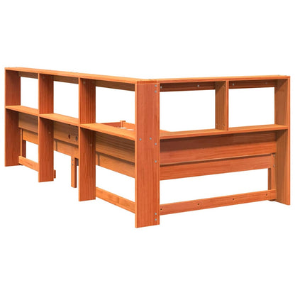 Bed met boekenkast zonder matras grenenhout wasbruin 75x190 cm