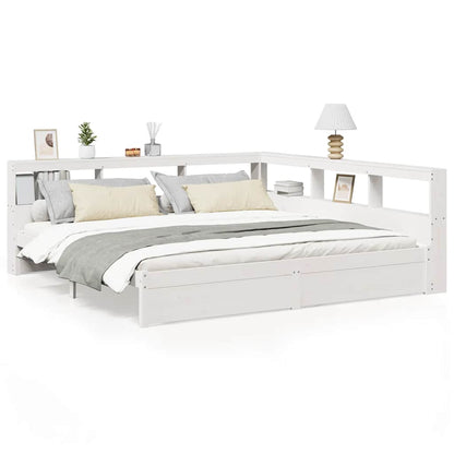 Bed met boekenkast zonder matras grenenhout wit 200x200 cm