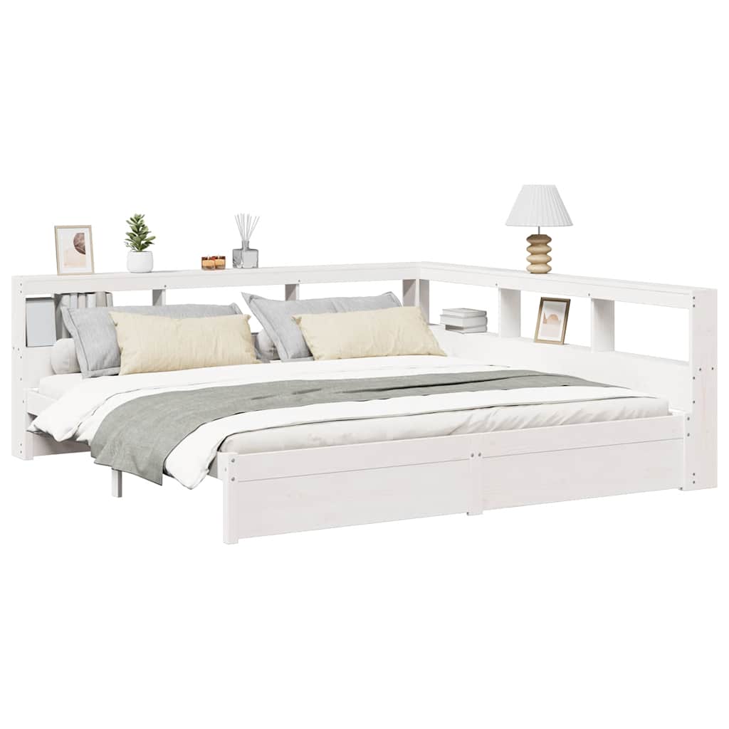 Bed met boekenkast zonder matras grenenhout wit 200x200 cm