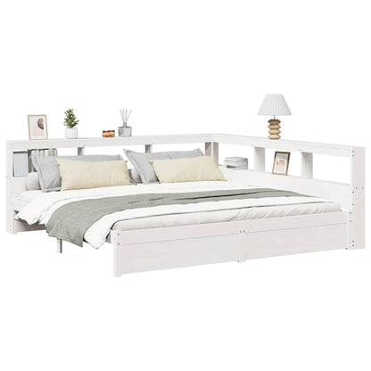 Bed met boekenkast zonder matras grenenhout wit 200x200 cm