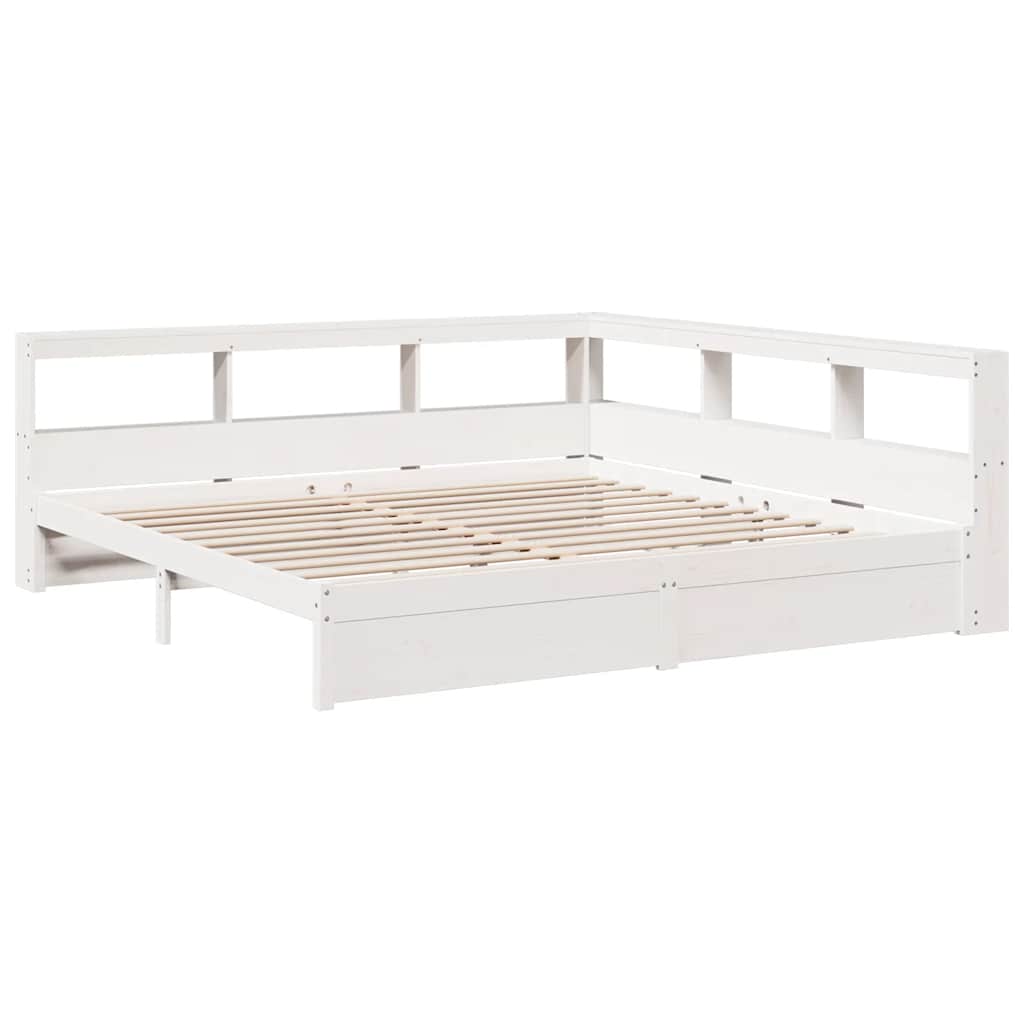 Bed met boekenkast zonder matras grenenhout wit 200x200 cm
