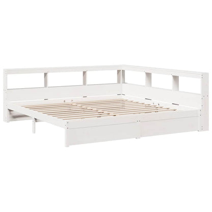 Bed met boekenkast zonder matras grenenhout wit 200x200 cm