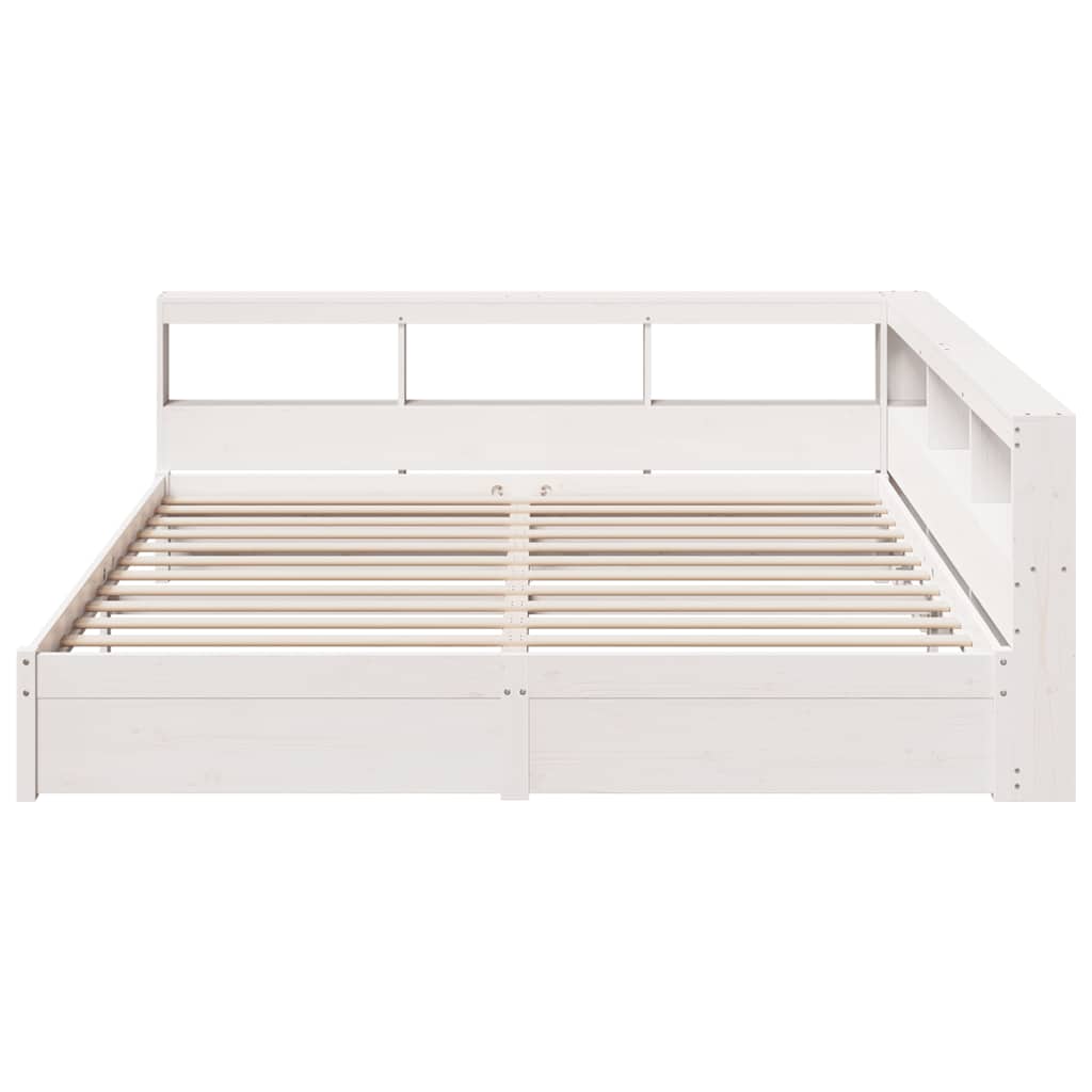 Bed met boekenkast zonder matras grenenhout wit 200x200 cm