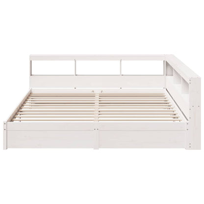 Bed met boekenkast zonder matras grenenhout wit 200x200 cm