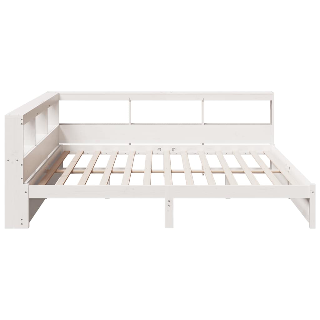 Bed met boekenkast zonder matras grenenhout wit 200x200 cm