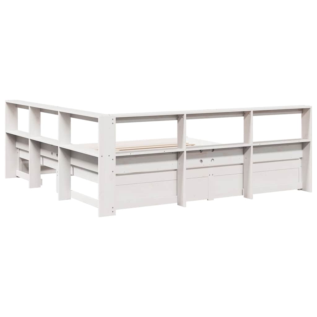 Bed met boekenkast zonder matras grenenhout wit 200x200 cm